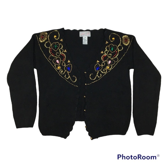 Vintage Spice of Life Silk Blend Embellished Cardigan Sweater - Picture 2 of 13